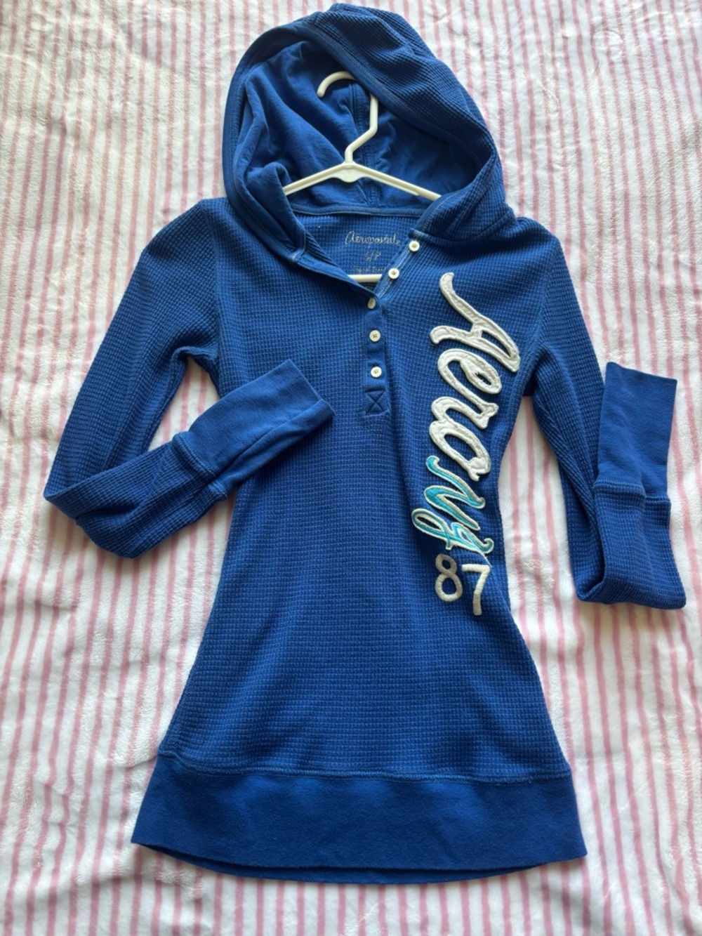 Aeropostale Royal Blue Hooded Waffle Knit Tunic
